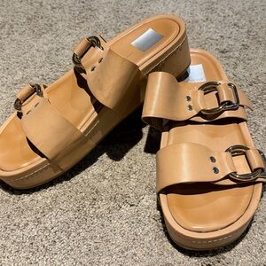 Dolce Vita Tan Platform Buckle Slide Mules